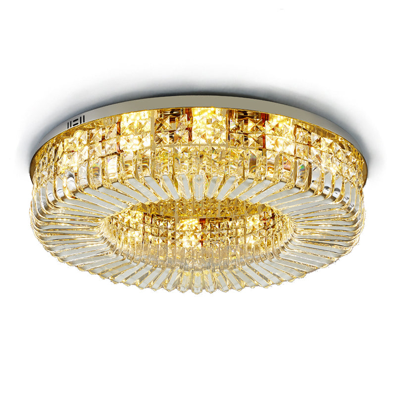 Round Shape Crystal Ceiling Lamp Modern Stainless Steel Flush Mount for Study Bedroom
