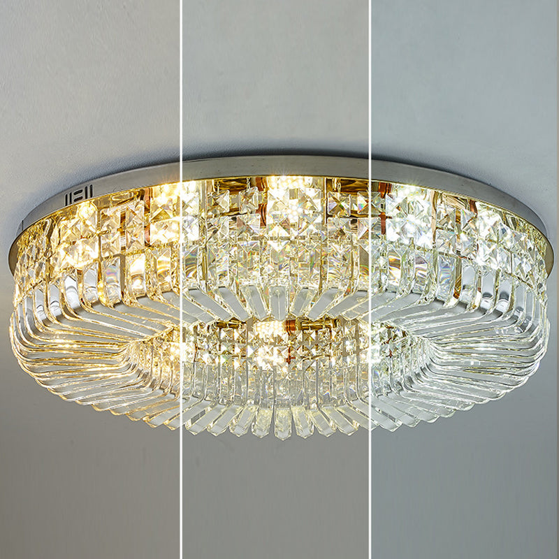 Round Shape Crystal Ceiling Lamp Modern Stainless Steel Flush Mount for Study Bedroom