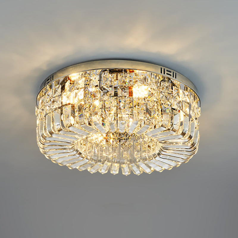Round Shape Crystal Ceiling Lamp Modern Stainless Steel Flush Mount for Study Bedroom