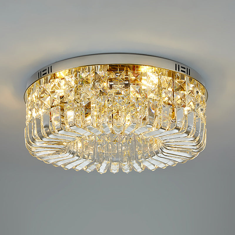 Round Shape Crystal Ceiling Lamp Modern Stainless Steel Flush Mount for Study Bedroom