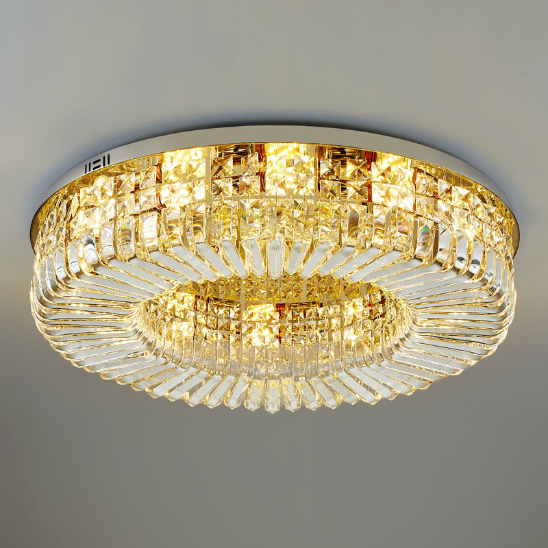 Round Shape Crystal Ceiling Lamp Modern Stainless Steel Flush Mount for Study Bedroom