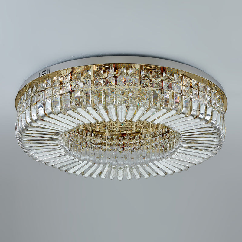 Round Shape Crystal Ceiling Lamp Modern Stainless Steel Flush Mount for Study Bedroom
