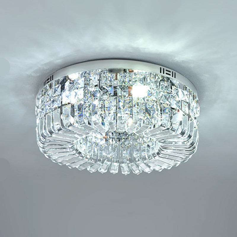 Round Shape Crystal Ceiling Lamp Modern Stainless Steel Flush Mount for Study Bedroom