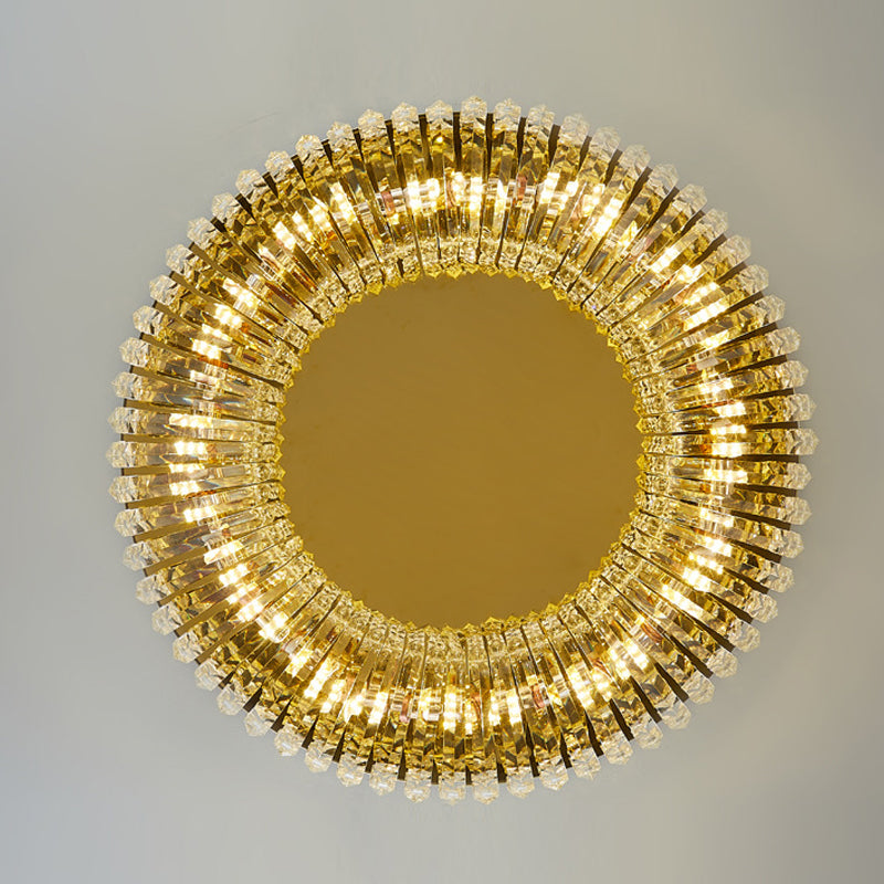 Round Shape Crystal Ceiling Lamp Modern Stainless Steel Flush Mount for Study Bedroom