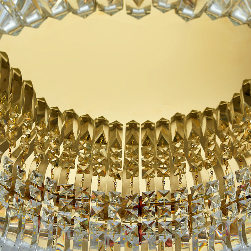 Round Shape Crystal Ceiling Lamp Modern Stainless Steel Flush Mount for Study Bedroom