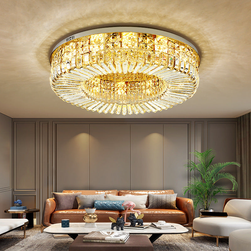 Round Shape Crystal Ceiling Lamp Modern Stainless Steel Flush Mount for Study Bedroom