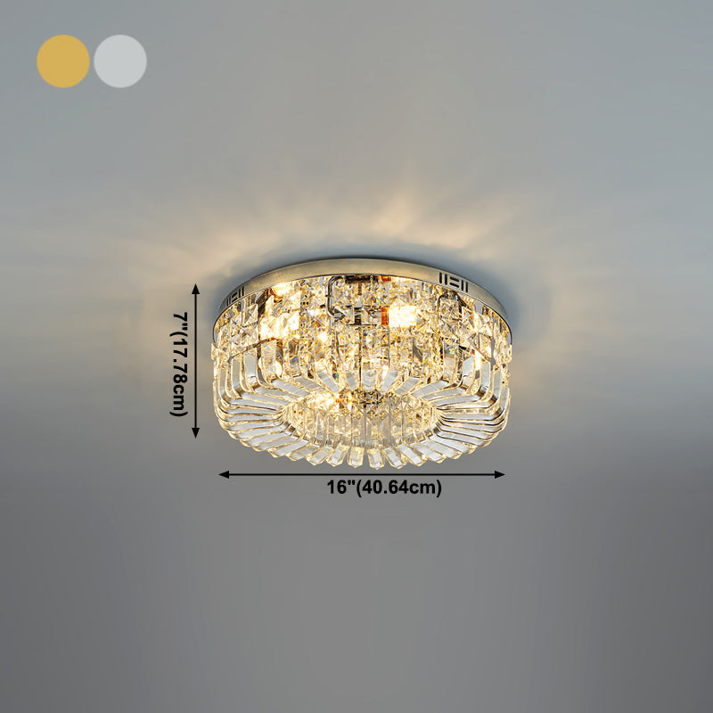 Round Shape Crystal Ceiling Lamp Modern Stainless Steel Flush Mount for Study Bedroom