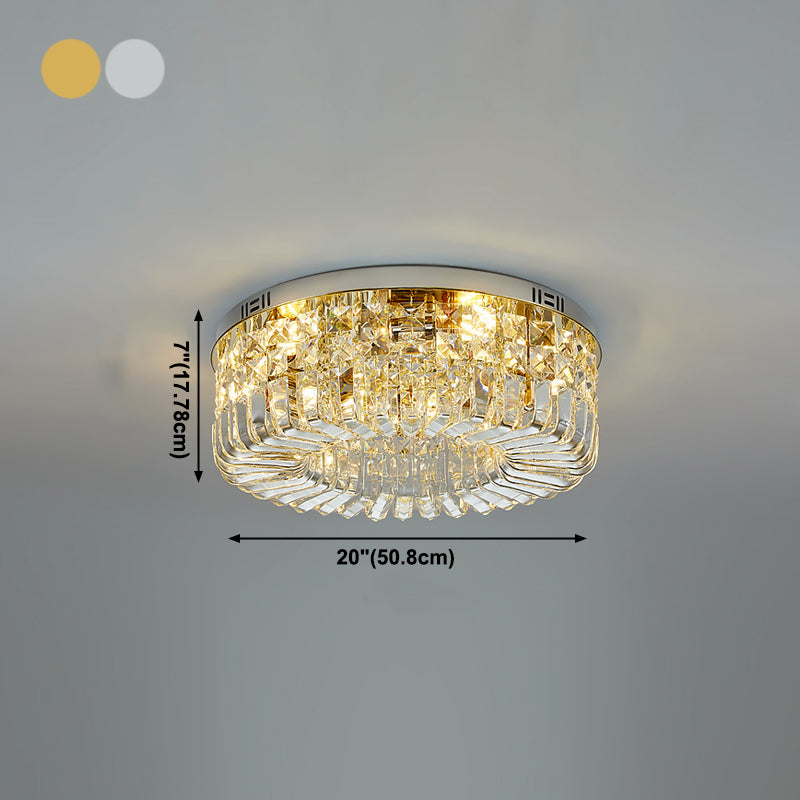 Round Shape Crystal Ceiling Lamp Modern Stainless Steel Flush Mount for Study Bedroom