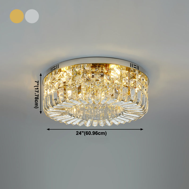 Round Shape Crystal Ceiling Lamp Modern Stainless Steel Flush Mount for Study Bedroom