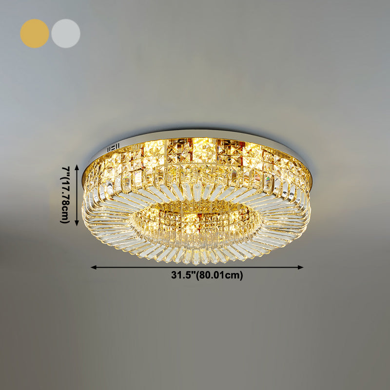 Round Shape Crystal Ceiling Lamp Modern Stainless Steel Flush Mount for Study Bedroom