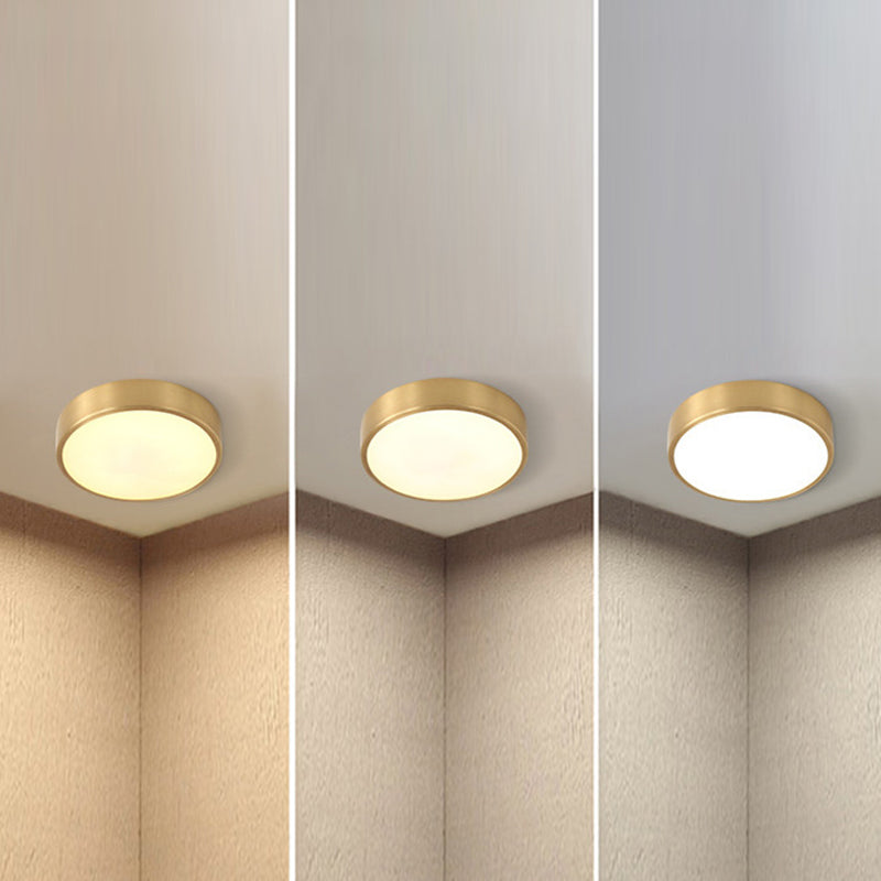 Plafonnier LED de forme ronde en cuivre moderne, 1 lumière, montage encastré pour le salon