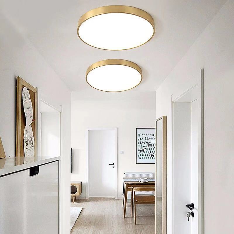 Plafonnier LED de forme ronde en cuivre moderne, 1 lumière, montage encastré pour le salon