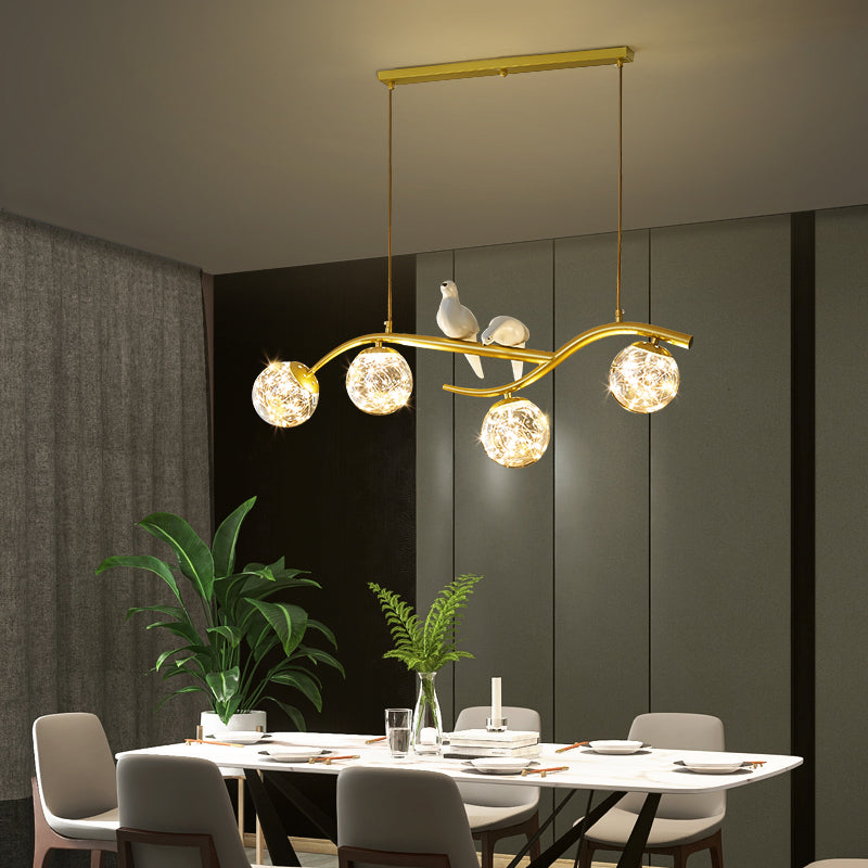 4 Light Sphere Island Light Fixture Contemporary Glass Island Chandelier in Gold