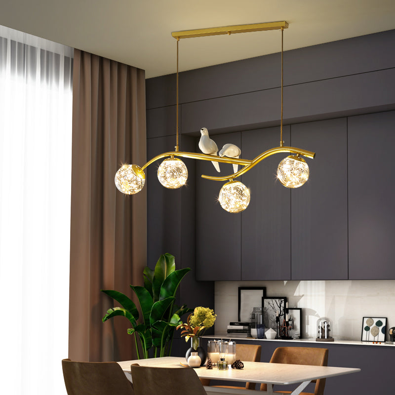 4 Light Sphere Island Light Fixture Contemporary Glass Island Chandelier in Gold