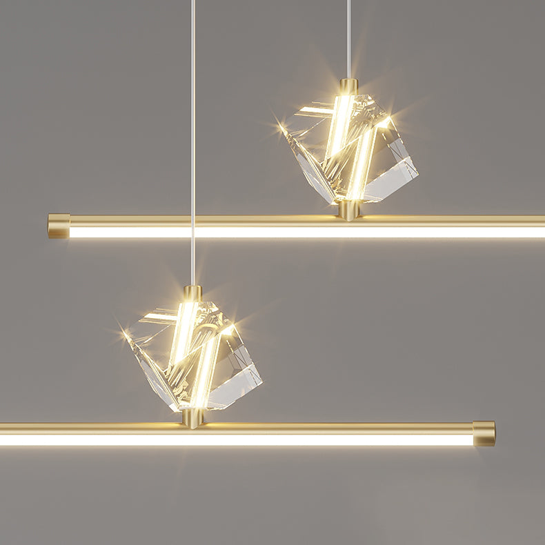 1 Leichte lineare Insel -Leuchten für zeitgenössische Kristallinselkronleuchter in Gold