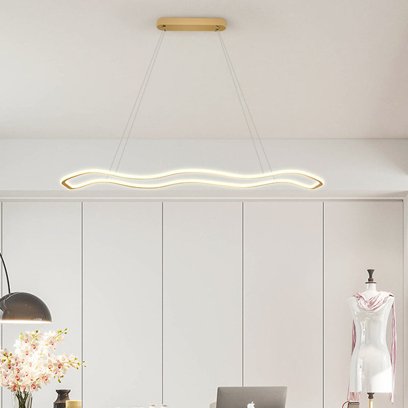 Nordic Modern Metal Chandelier Lamp Linear Gold Island Pendant for Dining Room