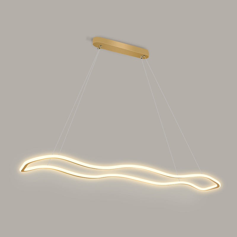 Nordic Modern Metal Chandelier Lamp Linear Gold Island Pendant for Dining Room