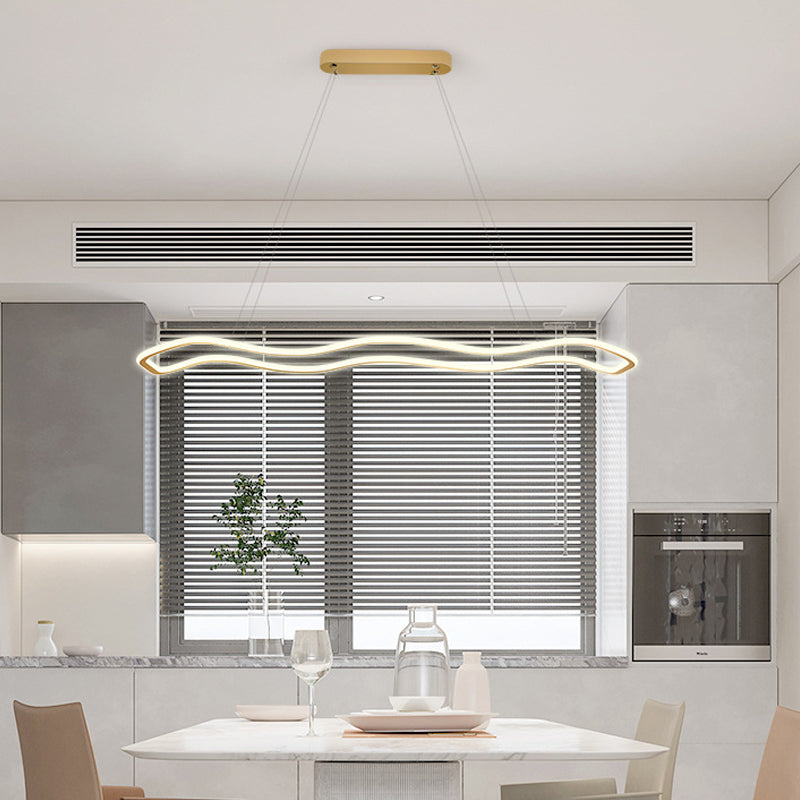Nordic Modern Metal Chandelier Lamp Linear Gold Island Pendant for Dining Room