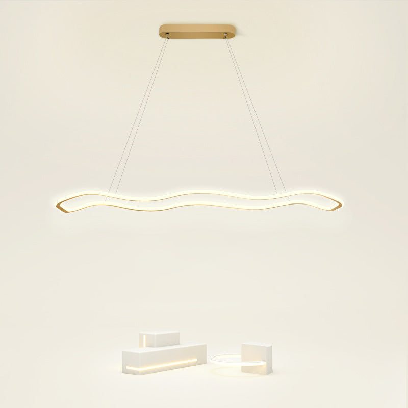 Nordic Modern Metal Chandelier Lamp Linear Gold Island Pendant for Dining Room