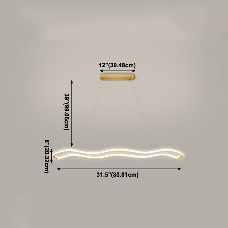 Nordic Modern Metal Chandelier Lamp Linear Gold Island Pendant for Dining Room