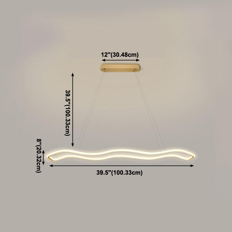 Nordic Modern Metal Chandelier Lamp Linear Gold Island Pendant for Dining Room