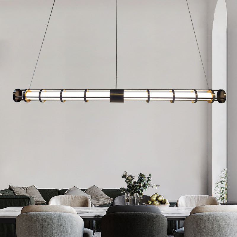 Postmodern Island Lighting Linear Glass Chandelier Light Fixture for Dining Room