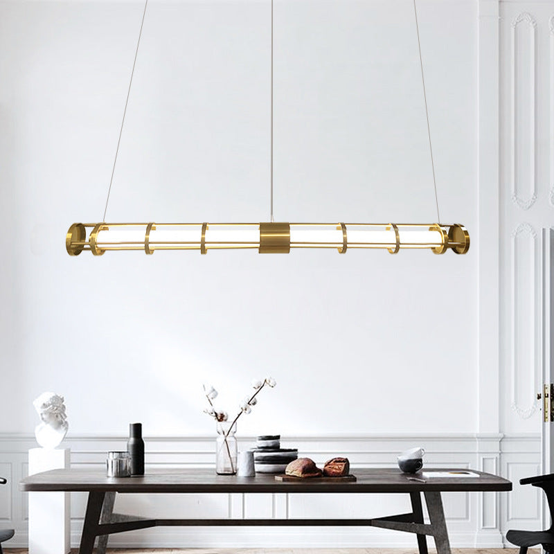 Postmodern Island Lighting Linear Glass Chandelier Light Fixture for Dining Room