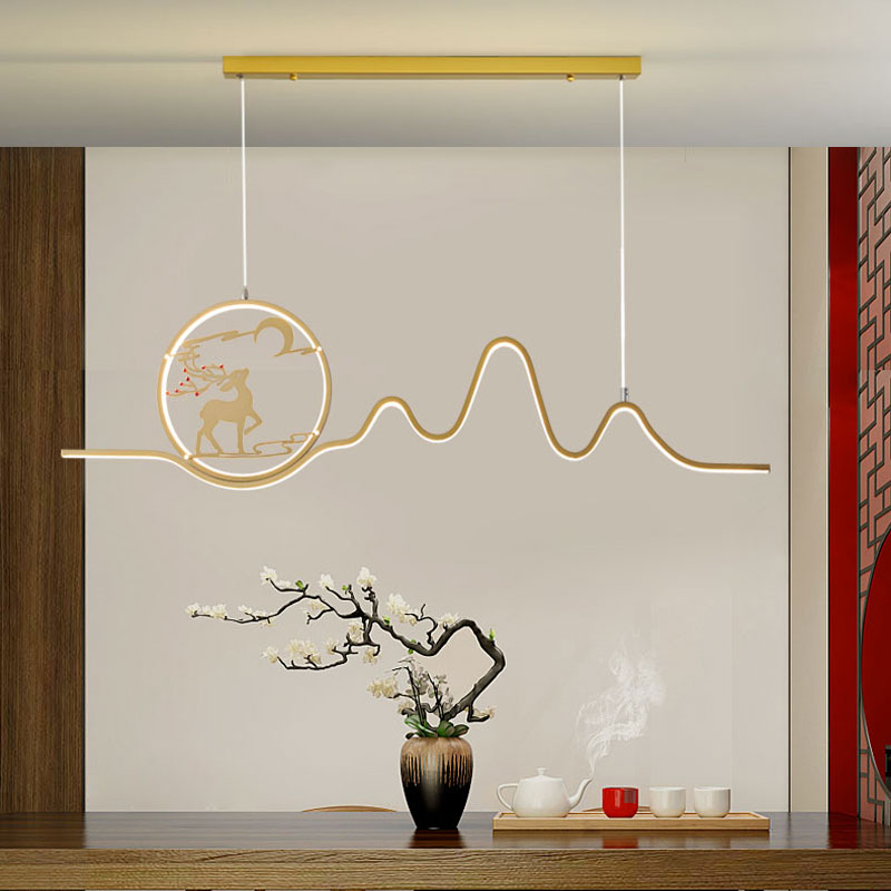 Linear Shape Island Lights Modern Style Metal Two Light Pendant Light Fixtures
