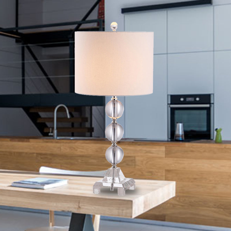 Simplicity Spherical Fabric Desk Light Hand-Cut Crystal 1 Bulb Night Table Lamp in White