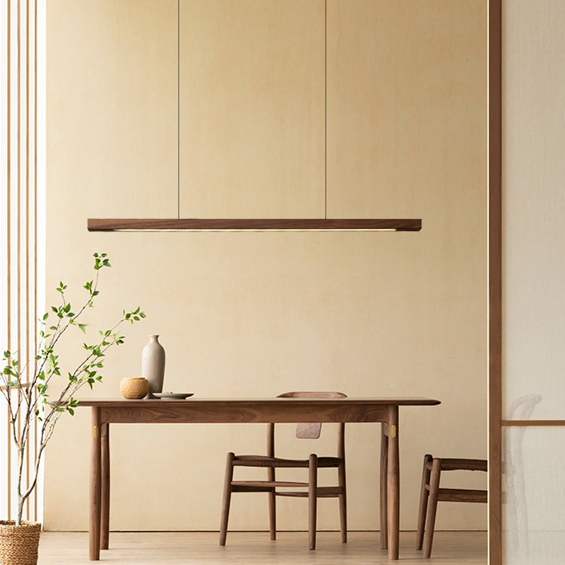 Linear Shape Island Light Modern Style Wood One Light Pendant Light Fixture