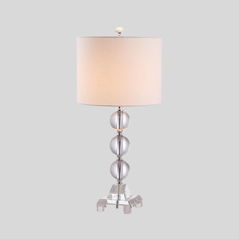 Simplicity Spherical Fabric Desk Light Hand-Cut Crystal 1 Bulb Night Table Lamp in White