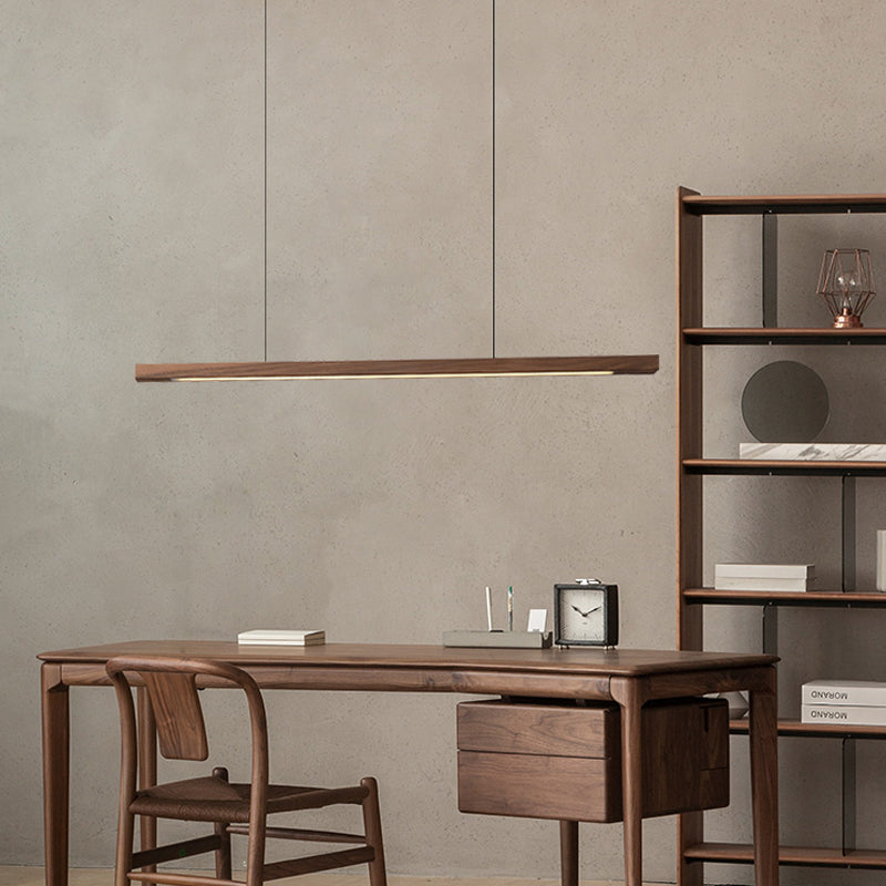 Linear Shape Island Light Modern Style Wood One Light Pendant Light Fixture