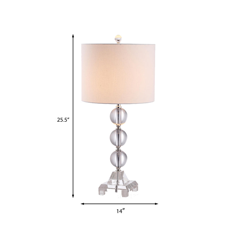 Simplicity Spherical Fabric Desk Light Hand-Cut Crystal 1 Bulb Night Table Lamp in White