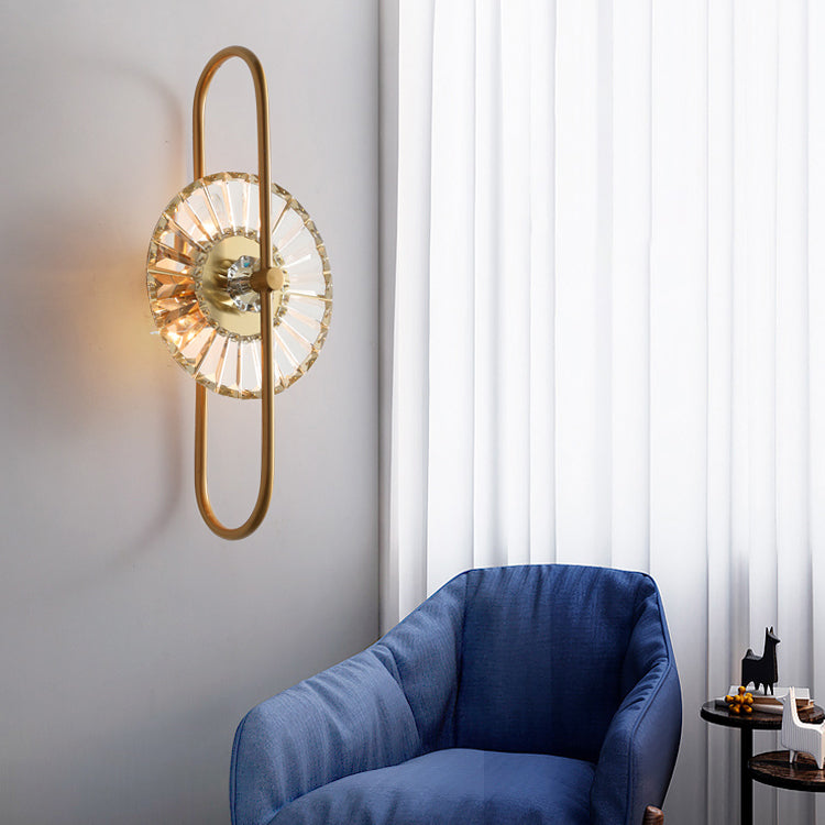 Contemporary Round Sconce Lights Metal and Crystal 3 Lights Wall Mount Light Fixture