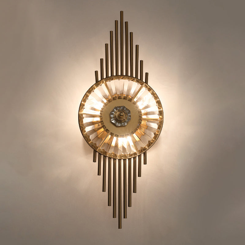 Contemporary Round Sconce Lights Metal and Crystal 3 Lights Wall Mount Light Fixture
