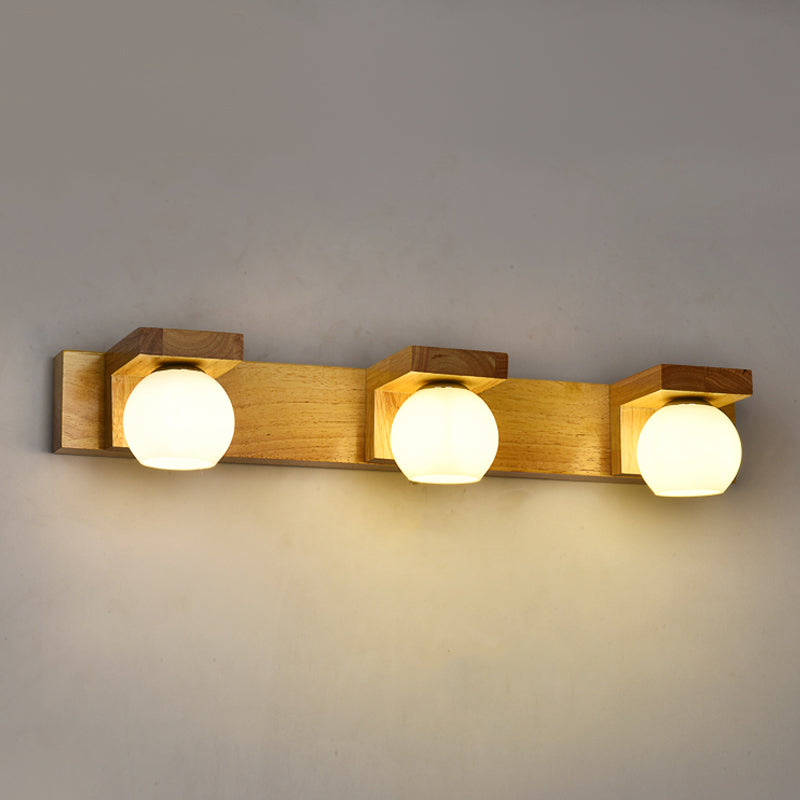 Wood Ball Mirror Wall Light Modern Multi Lights Wall Mounted Light Fixture in Brown