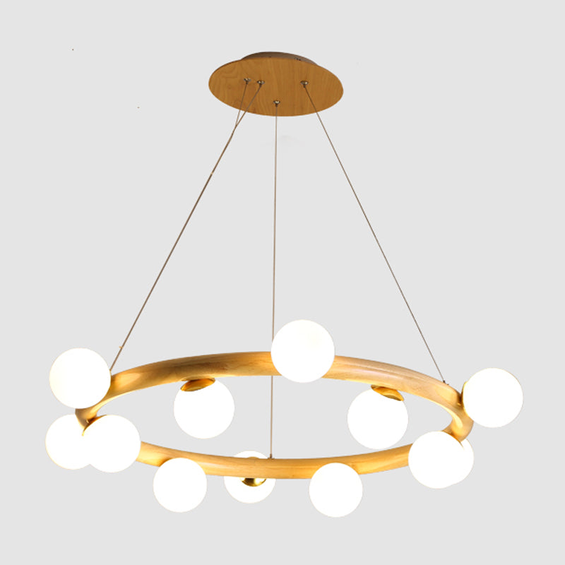Modern Creative Creative Creative Legno Globe Pendant Light con tonalità di vetro bianco