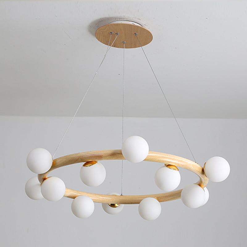 Modern Creative Creative Creative Legno Globe Pendant Light con tonalità di vetro bianco