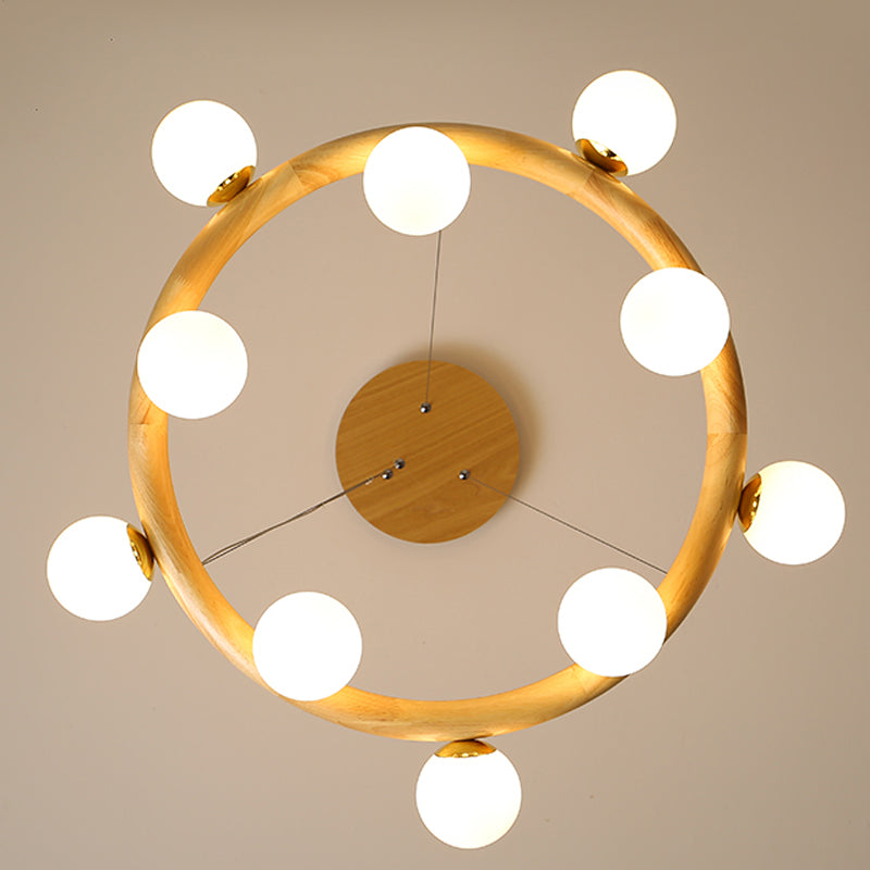 Modern Creative Creative Creative Legno Globe Pendant Light con tonalità di vetro bianco