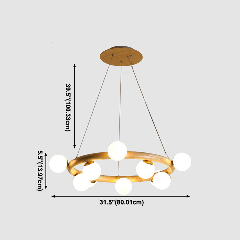 Modern Creative Creative Creative Legno Globe Pendant Light con tonalità di vetro bianco