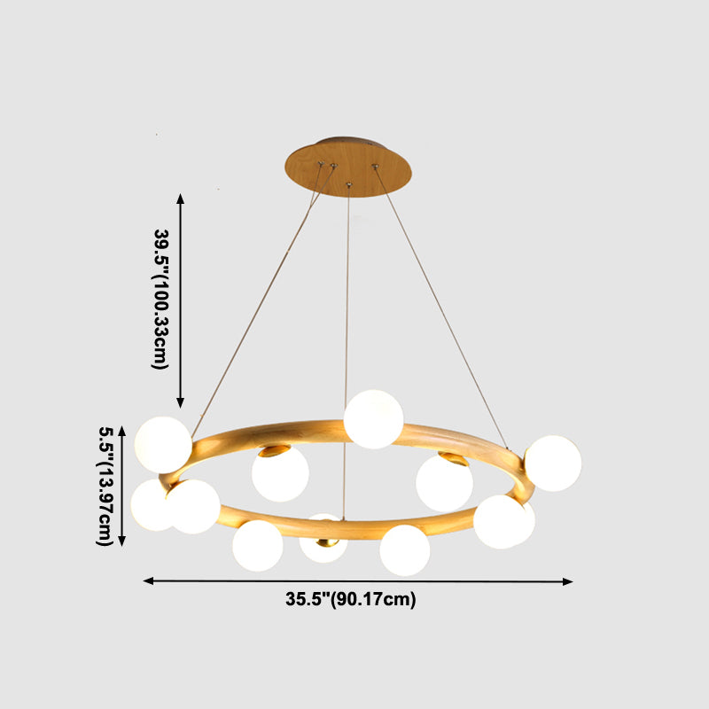 Modern Creative Chandelier Wooden Globe Pendant Light with White Glass Shade