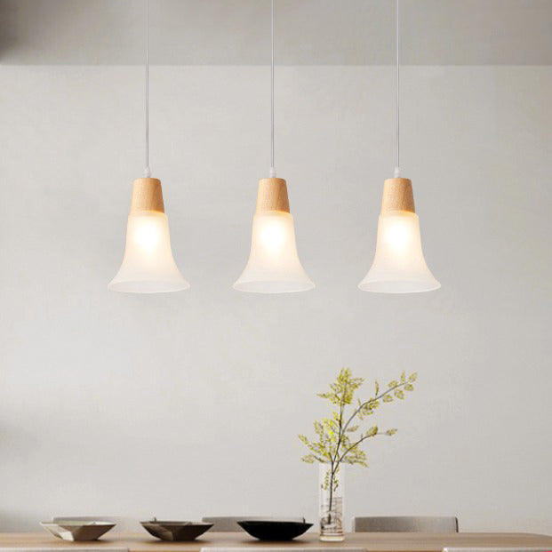 Moderne creatieve hangende lamp houten geometrische hanglamp met mat glazen schaduw