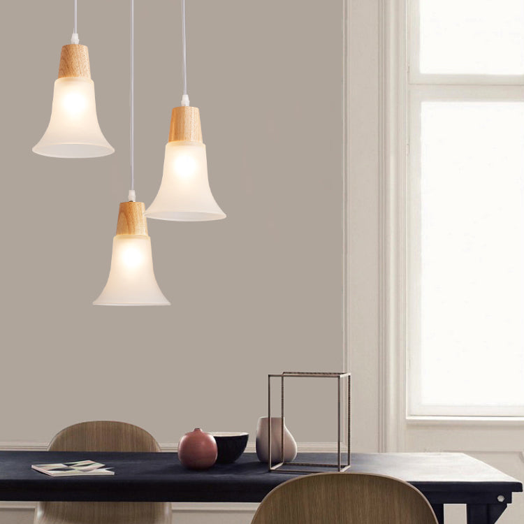 Moderne creatieve hangende lamp houten geometrische hanglamp met mat glazen schaduw