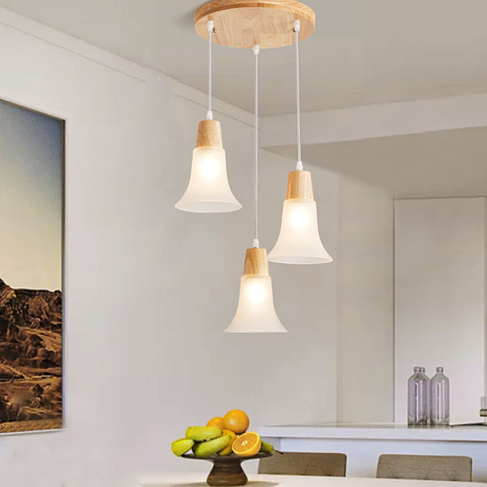 Moderne creatieve hangende lamp houten geometrische hanglamp met mat glazen schaduw