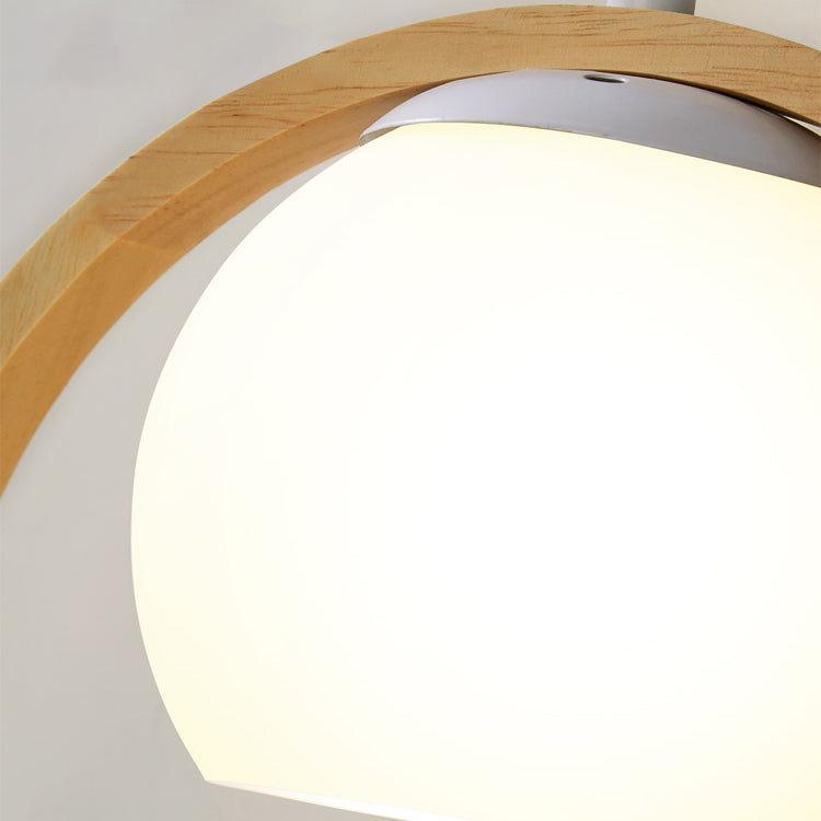 Moderne artistieke single hanging lamp houten bol hanglamp met witte glazen schaduw