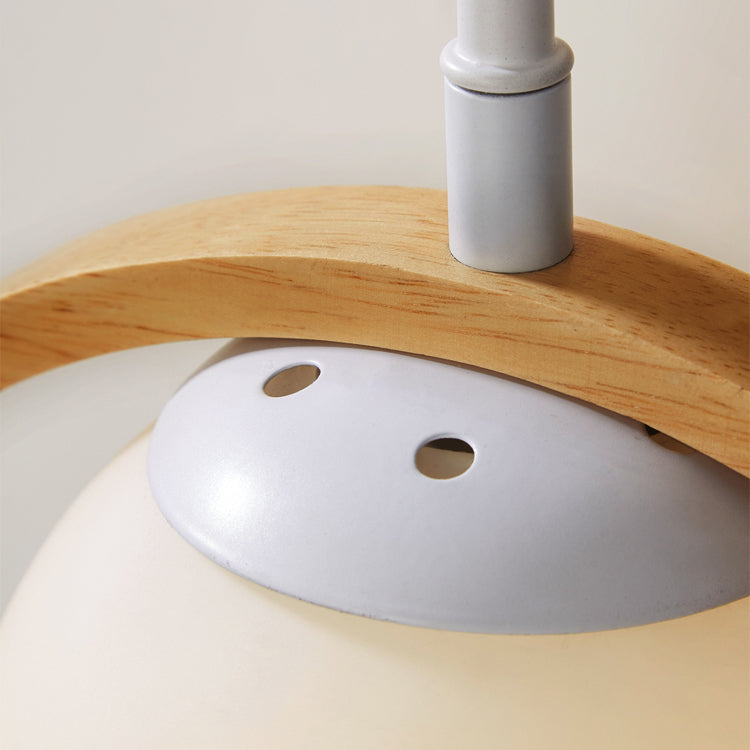 Moderne artistieke single hanging lamp houten bol hanglamp met witte glazen schaduw