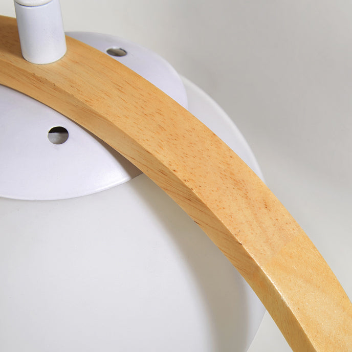 Moderne artistieke single hanging lamp houten bol hanglamp met witte glazen schaduw