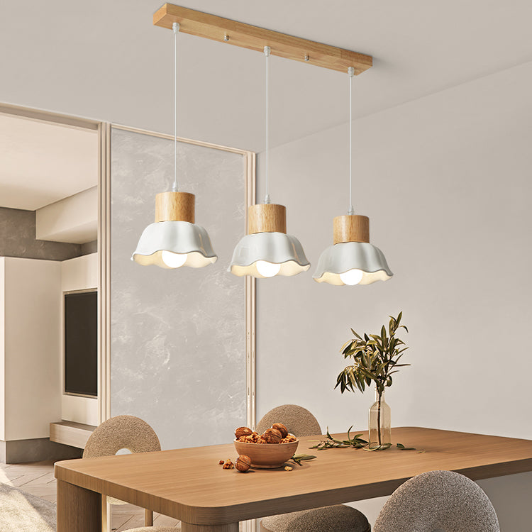 Lampada sospesa florida in legno in stile creativo moderno vetro a 3 luci a ciondolo a 3 luci per sala da pranzo
