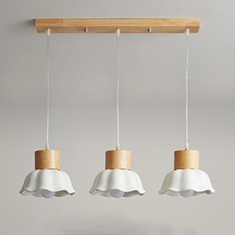 Lampada sospesa florida in legno in stile creativo moderno vetro a 3 luci a ciondolo a 3 luci per sala da pranzo