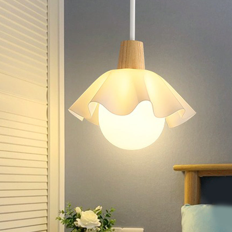 Witte bol hanglamp in moderne beknopte stijl houten binnenhangende lamp met glazen schaduw